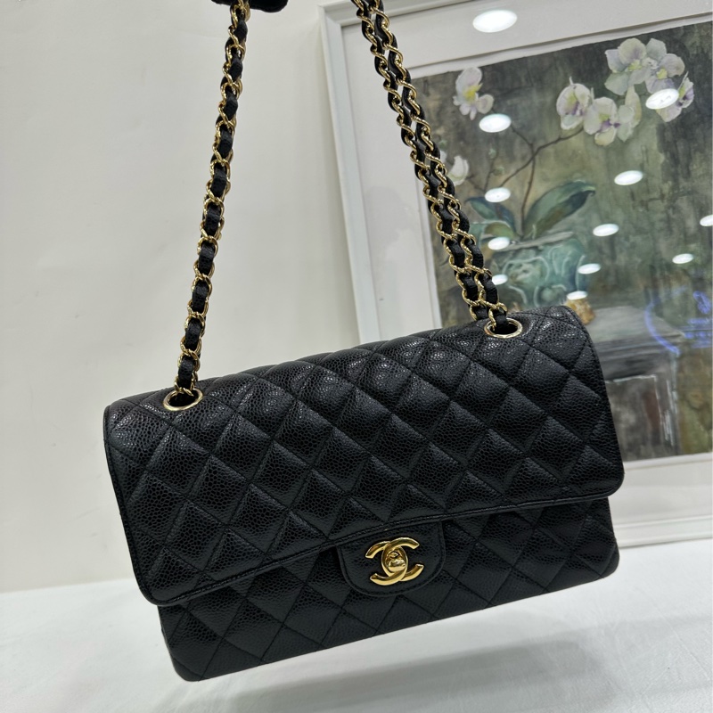 chanel 香奈兒 cf中號黑金荔枝皮 25開 有購證無卡-6