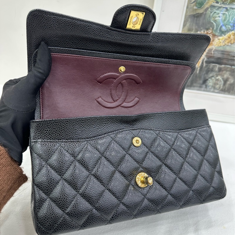 chanel 香奈兒 cf中號黑金荔枝皮 25開 有購證無卡-9