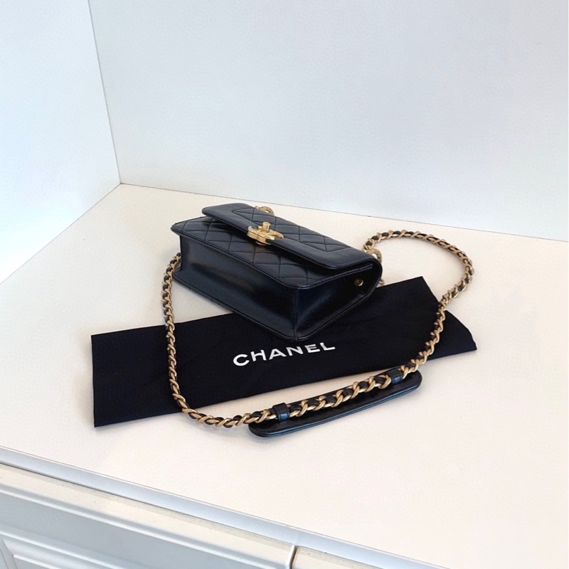 【98新🆕】Chanel 黑金雙金環CF戴妃包 牛皮方胖子鏈條口蓋包 小號 斜挎包 單肩包-4