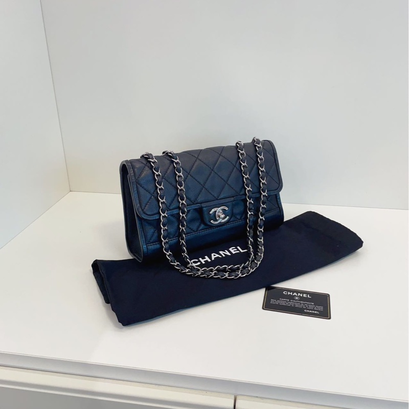 【98新🆕】Chanel 黑銀牛皮 季節CF鏈條包 手提包 斜挎包 單肩包-0