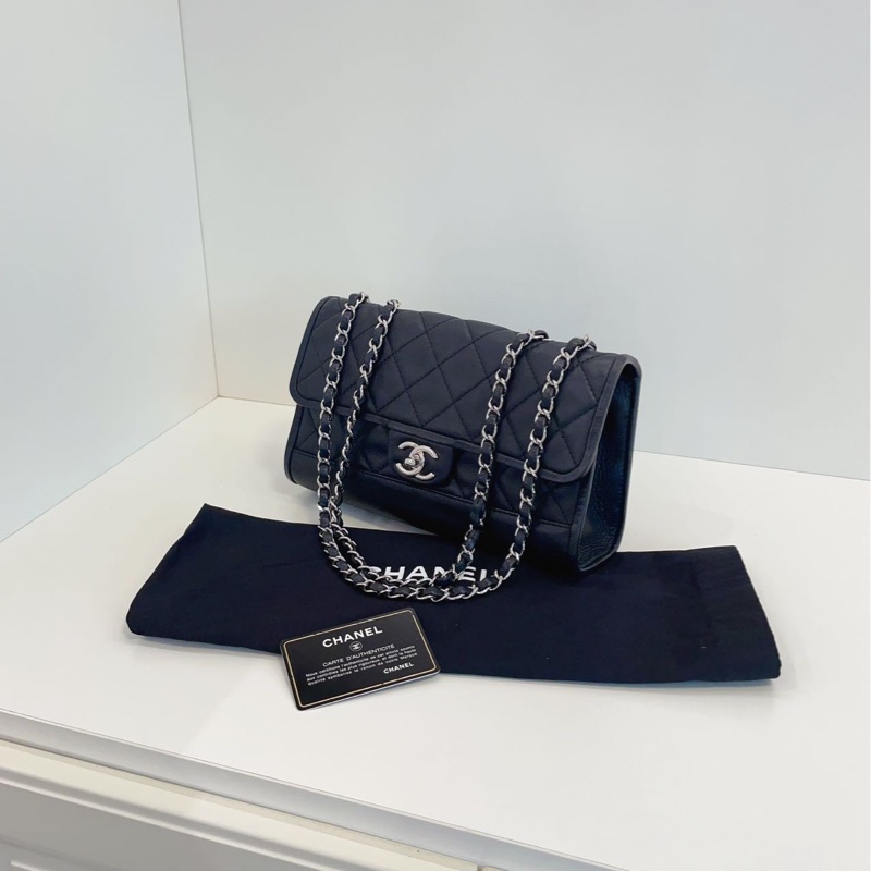 【98新🆕】Chanel 黑銀牛皮 季節CF鏈條包 手提包 斜挎包 單肩包-1