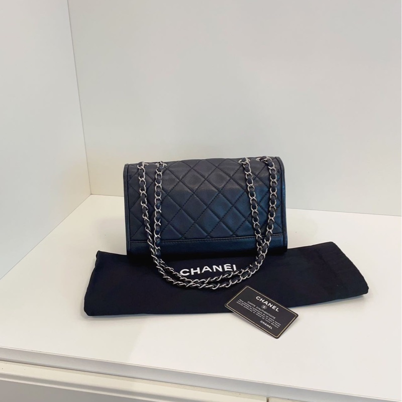 【98新🆕】Chanel 黑銀牛皮 季節CF鏈條包 手提包 斜挎包 單肩包-2