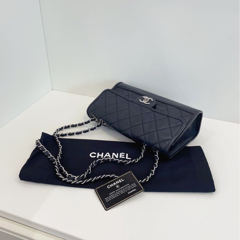 【98新🆕】Chanel 黑銀牛皮 季節CF鏈條包 手提包 斜挎包 單肩包-4