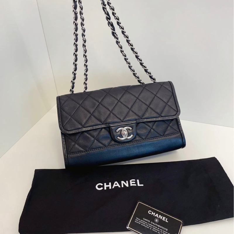 【98新🆕】Chanel 黑銀牛皮 季節CF鏈條包 手提包 斜挎包 單肩包-6