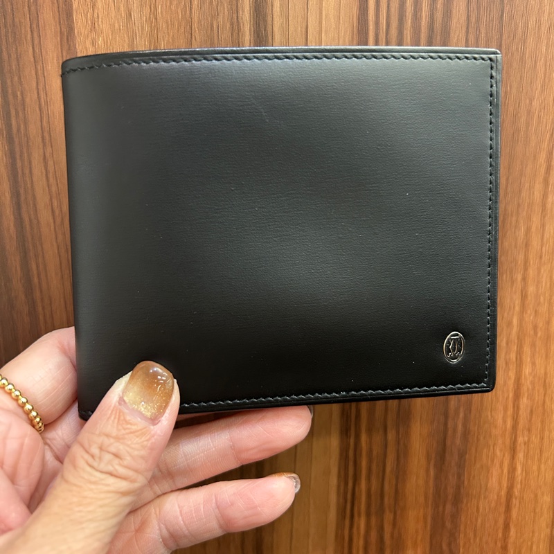 Cartier 黑滑面牛皮6卡對開短夾-0