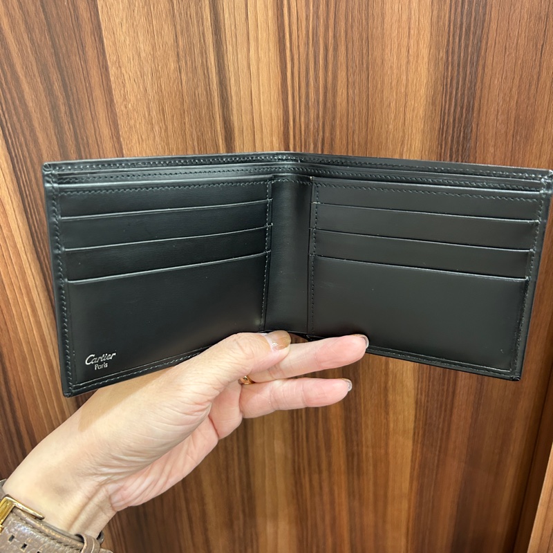 Cartier 黑滑面牛皮6卡對開短夾-4