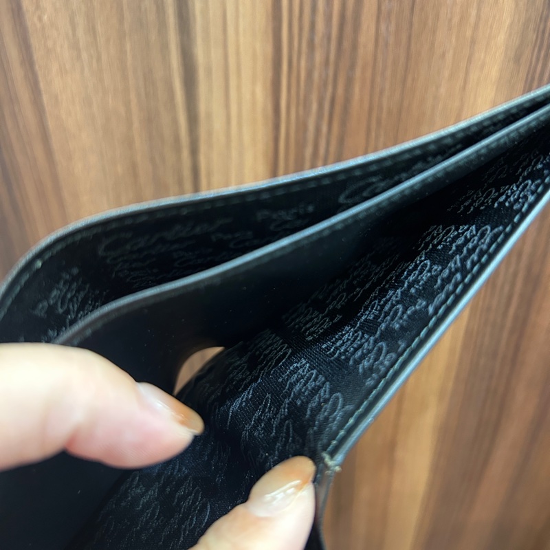 Cartier 黑滑面牛皮6卡對開短夾-7