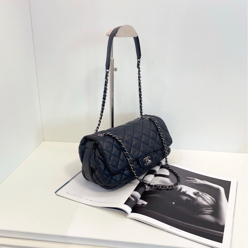 【98新🆕】Chanel黑銀泡芙法棍CF鏈條包 小機場系列手提包 單肩包-1