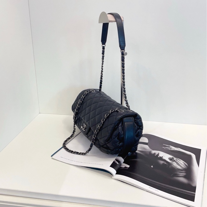【98新🆕】Chanel黑銀泡芙法棍CF鏈條包 小機場系列手提包 單肩包-3