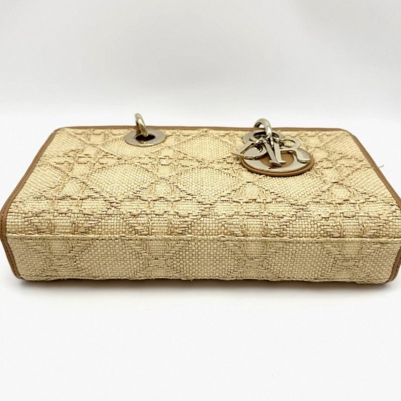 ️DIOR 酒椰草藤格紋編織橫版黛妃手提肩背斜背包 26*15*6 98新配件塵袋-3