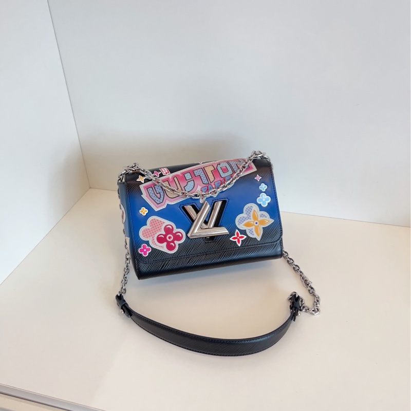 【98新🆕】LV 限量 Twist 黑色 銀扣 塗鴉花卉款手提包 斜挎包 單肩包-0