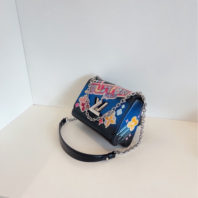 【98新🆕】LV 限量 Twist 黑色 銀扣 塗鴉花卉款手提包 斜挎包 單肩包-2