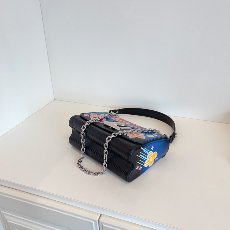 【98新🆕】LV 限量 Twist 黑色 銀扣 塗鴉花卉款手提包 斜挎包 單肩包-5