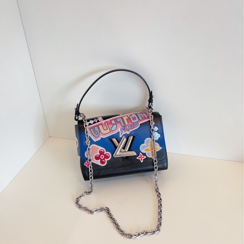 【98新🆕】LV 限量 Twist 黑色 銀扣 塗鴉花卉款手提包 斜挎包 單肩包-6