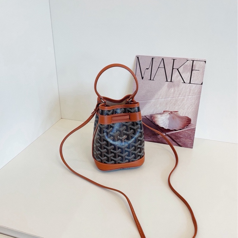 【99新🆕】Goyard Petit Flot Mini焦糖老花水桶包 當紅炸子雞 新款加了小手提 黑/棕色手提包 斜挎包-1