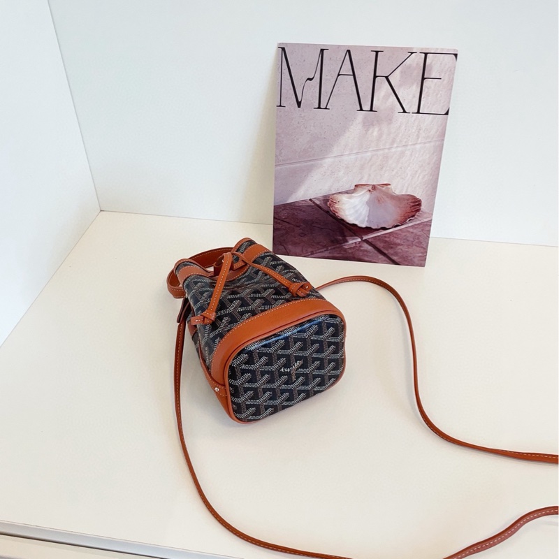 【99新🆕】Goyard Petit Flot Mini焦糖老花水桶包 當紅炸子雞 新款加了小手提 黑/棕色手提包 斜挎包-3