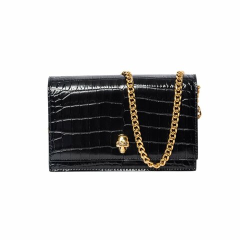 ALEXANDER MCQUEEN亞歷山大麥昆骷髏鱷魚紋斜背包