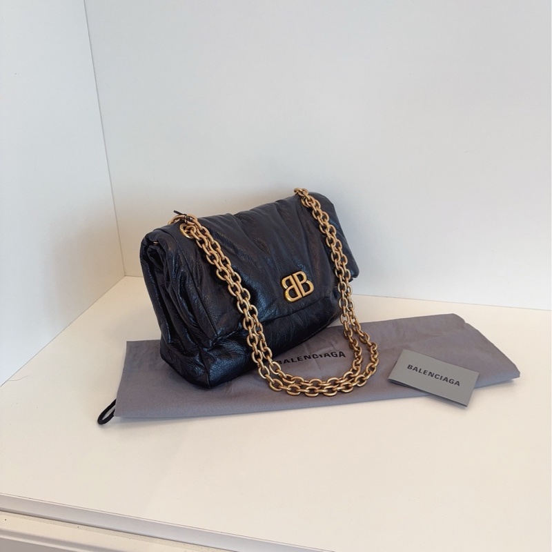 【閒置品🆕】Balenciaga monaco 糯糯黑金鍊條枕頭包 小號 單肩包-1