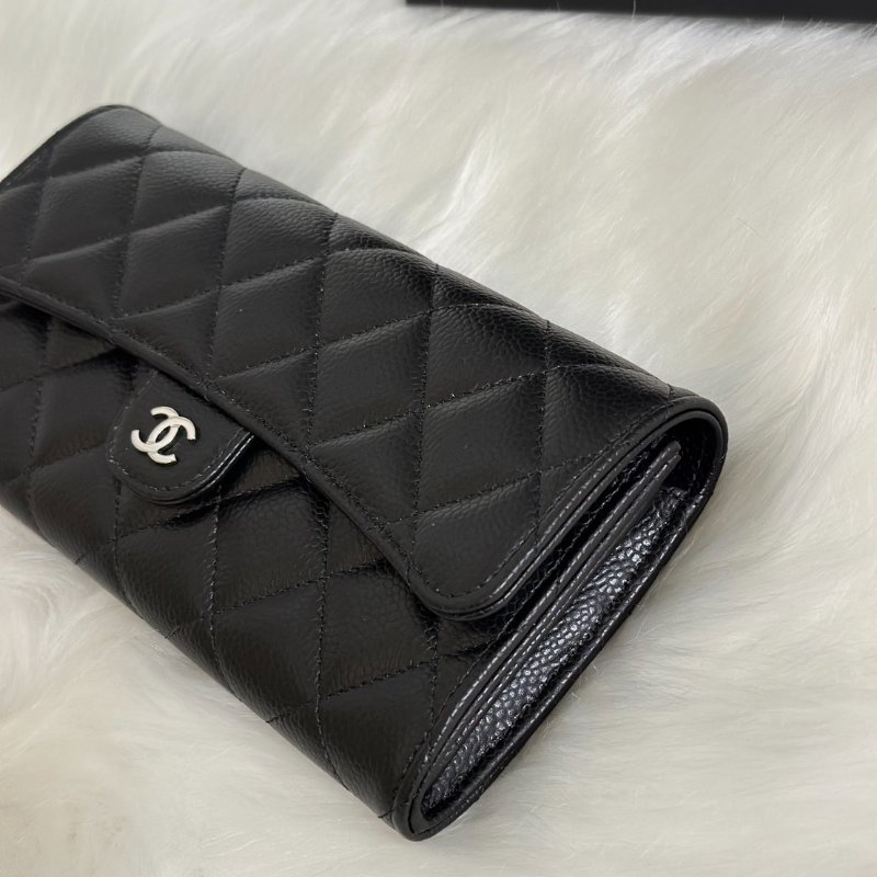 CHANEL 經典口蓋長夾 - 粒面牛皮黑銀-2