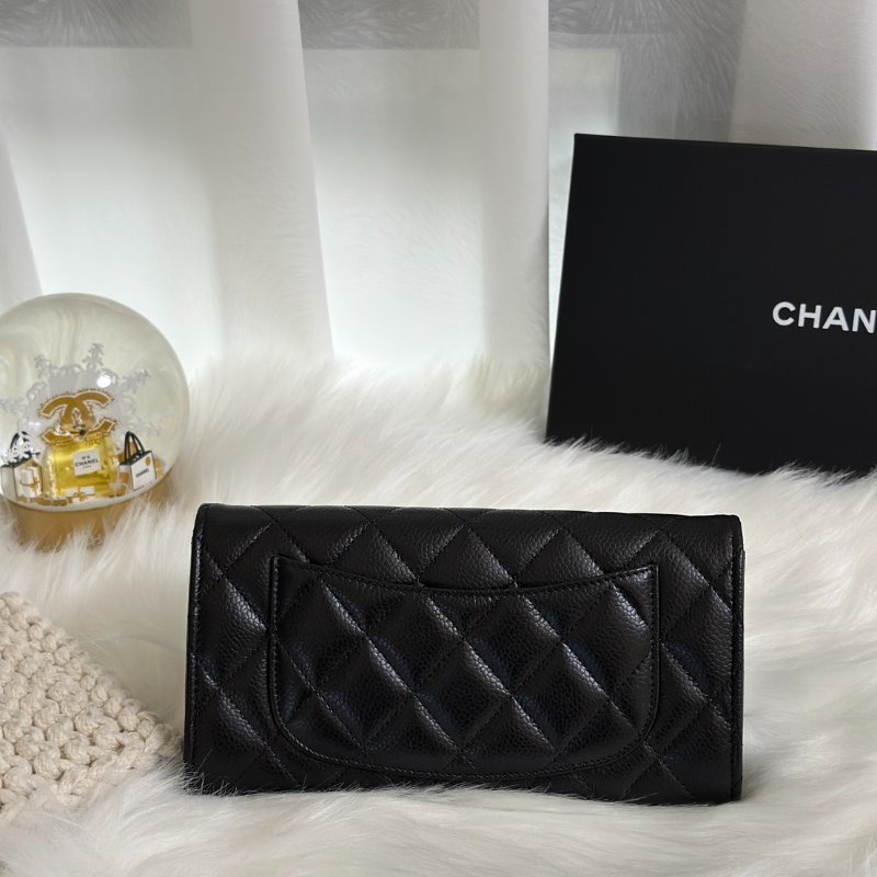 CHANEL 經典口蓋長夾 - 粒面牛皮黑銀-3