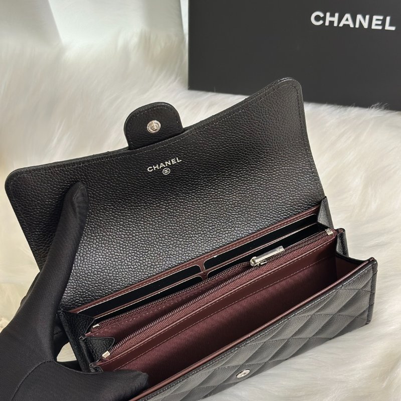 CHANEL 經典口蓋長夾 - 粒面牛皮黑銀-4