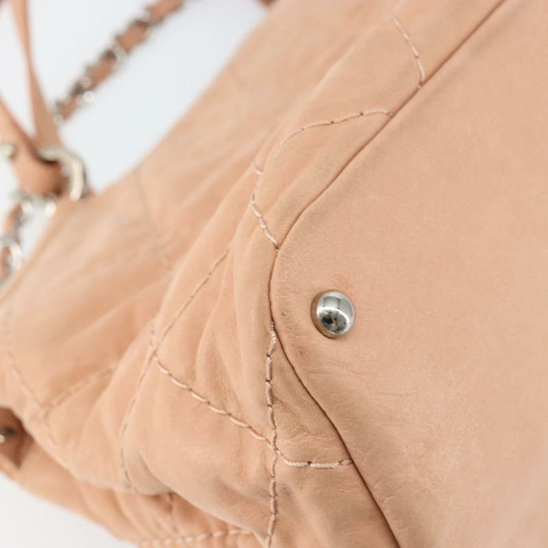 【日本直送】香奈兒 (CHANEL) 狂野縫線鏈條肩背包,塗佈帆布,米色,CC標誌,貨號148381-16