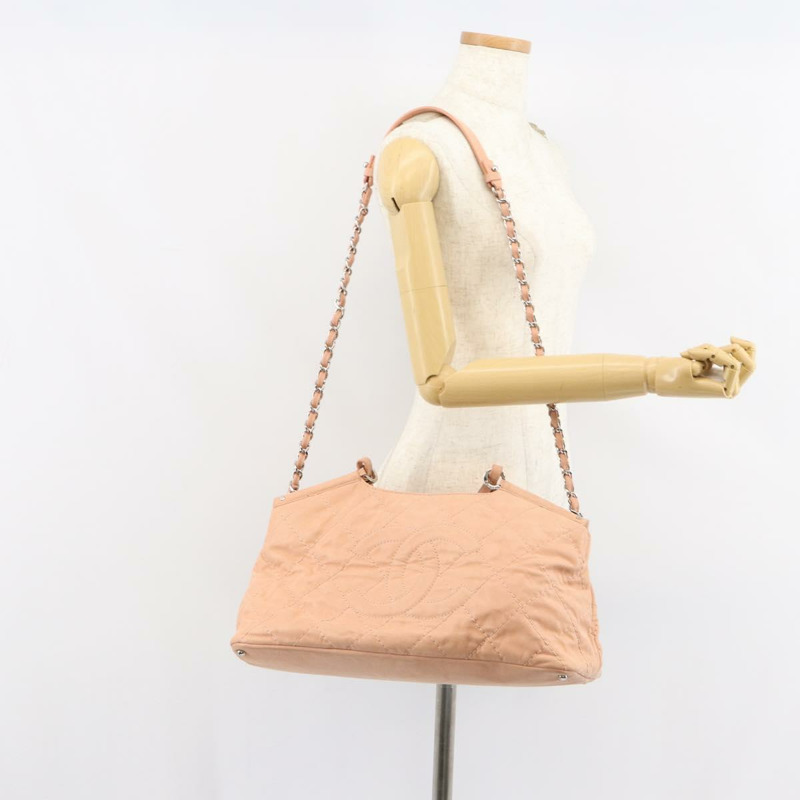 【日本直送】香奈兒 (CHANEL) 狂野縫線鏈條肩背包,塗佈帆布,米色,CC標誌,貨號148381-27