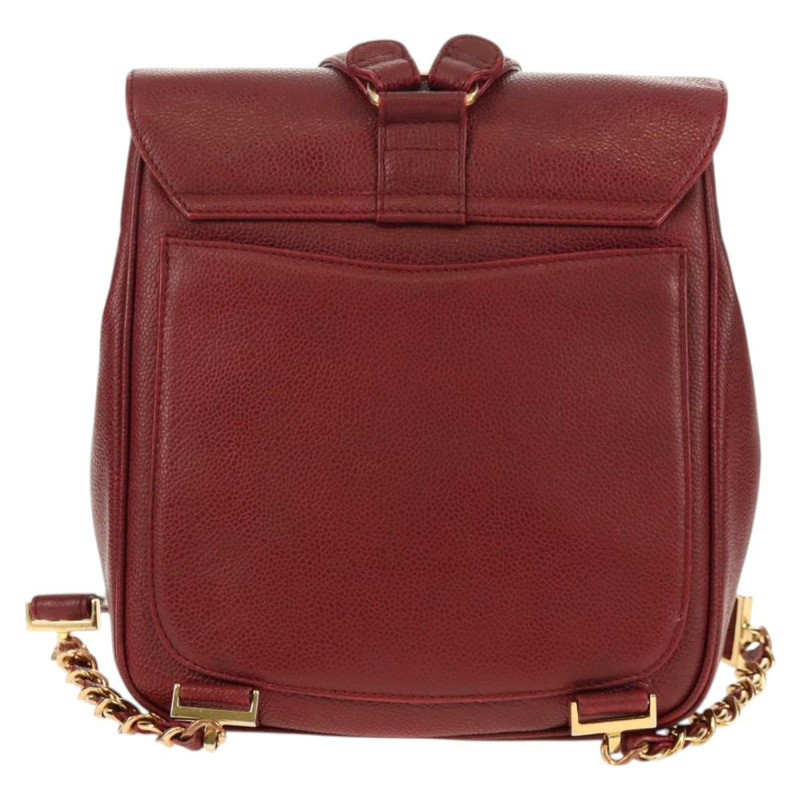 【日本直送】香奈兒魚子醬皮紅色金色雙C標誌背包 Auth bs30593V-1