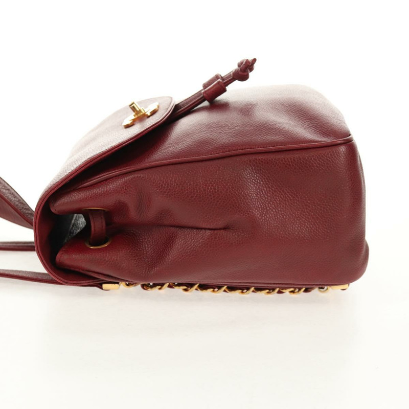 【日本直送】香奈兒魚子醬皮紅色金色雙C標誌背包 Auth bs30593V-2