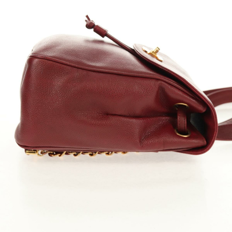 【日本直送】香奈兒魚子醬皮紅色金色雙C標誌背包 Auth bs30593V-3