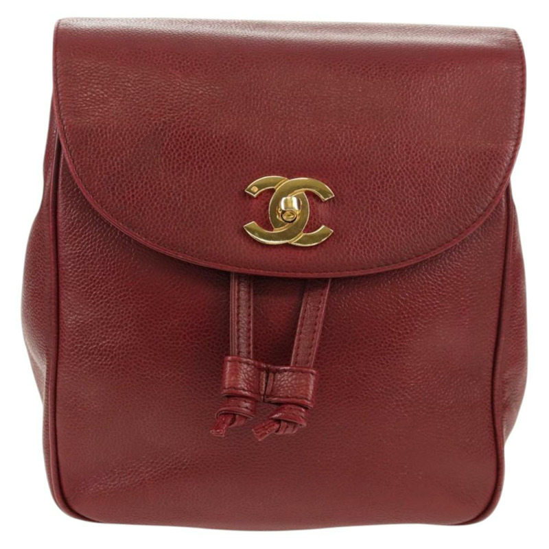 【日本直送】香奈兒魚子醬皮紅色金色雙C標誌背包 Auth bs30593V-12