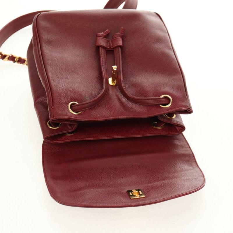 【日本直送】香奈兒魚子醬皮紅色金色雙C標誌背包 Auth bs30593V-18