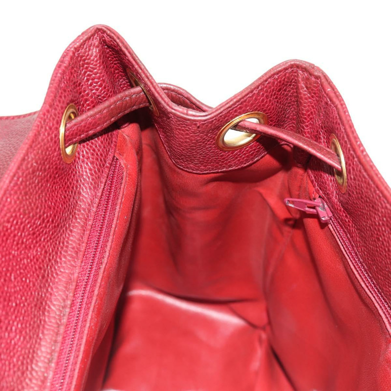 【日本直送】香奈兒魚子醬皮紅色金色雙C標誌背包 Auth bs30593V-21