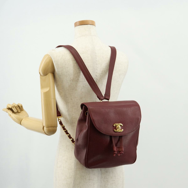 【日本直送】香奈兒魚子醬皮紅色金色雙C標誌背包 Auth bs30593V-26