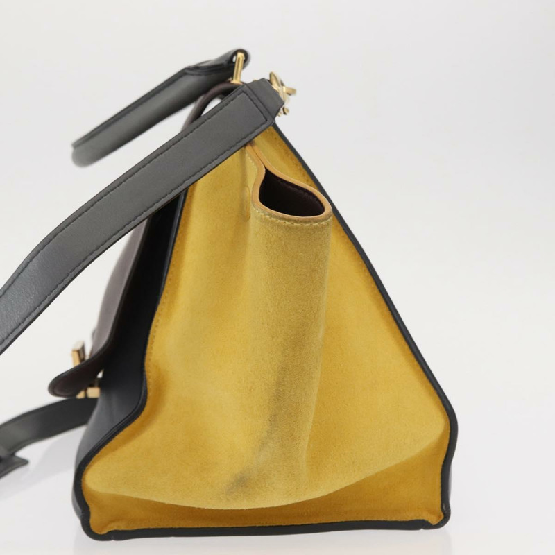 【日本直送】CELINE Trapeze 中型手提包 皮革 2way 灰色 金色 Auth BA7555-2