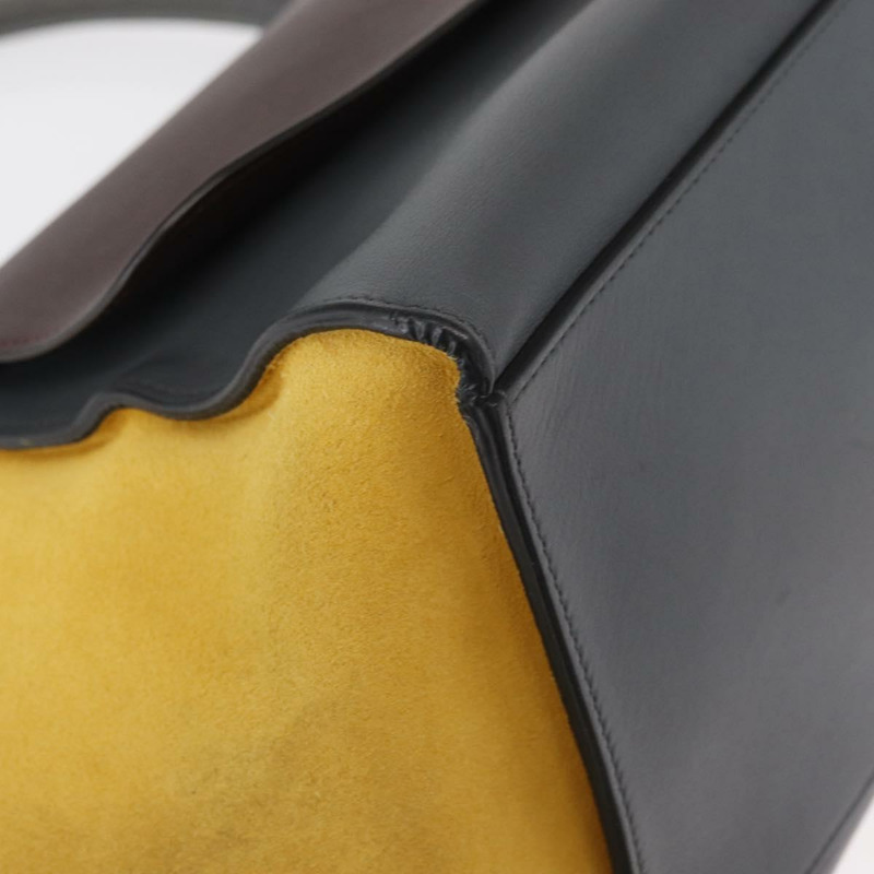 【日本直送】CELINE Trapeze 中型手提包 皮革 2way 灰色 金色 Auth BA7555-8