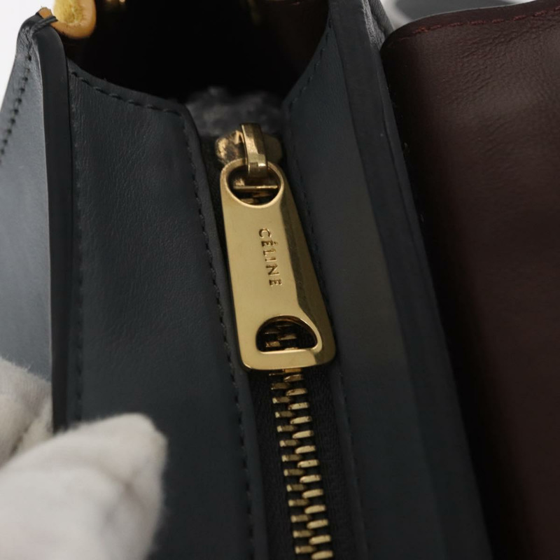 【日本直送】CELINE Trapeze 中型手提包 皮革 2way 灰色 金色 Auth BA7555-9
