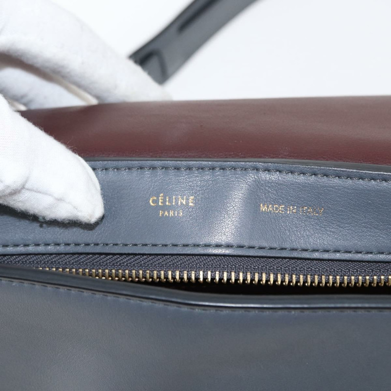 【日本直送】CELINE Trapeze 中型手提包 皮革 2way 灰色 金色 Auth BA7555-21