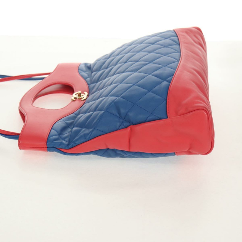 【日本直送】香奈兒 (CHANEL) 絎縫手袋，羊皮材質，兩用，藍色，金色雙C標誌，貨號 BA7491M-2