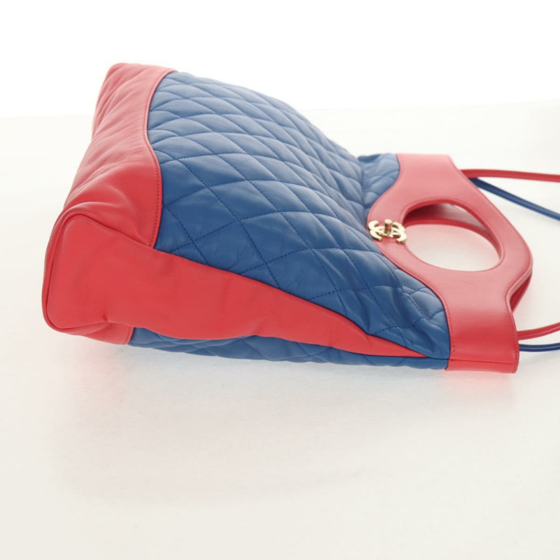 【日本直送】香奈兒 (CHANEL) 絎縫手袋，羊皮材質，兩用，藍色，金色雙C標誌，貨號 BA7491M-3