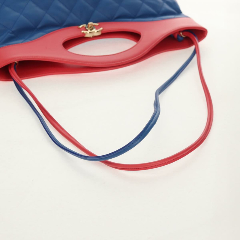 【日本直送】香奈兒 (CHANEL) 絎縫手袋，羊皮材質，兩用，藍色，金色雙C標誌，貨號 BA7491M-6