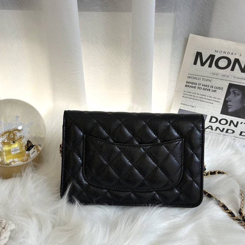 CHANEL 經典粒面牛皮WOC - 黑金-4