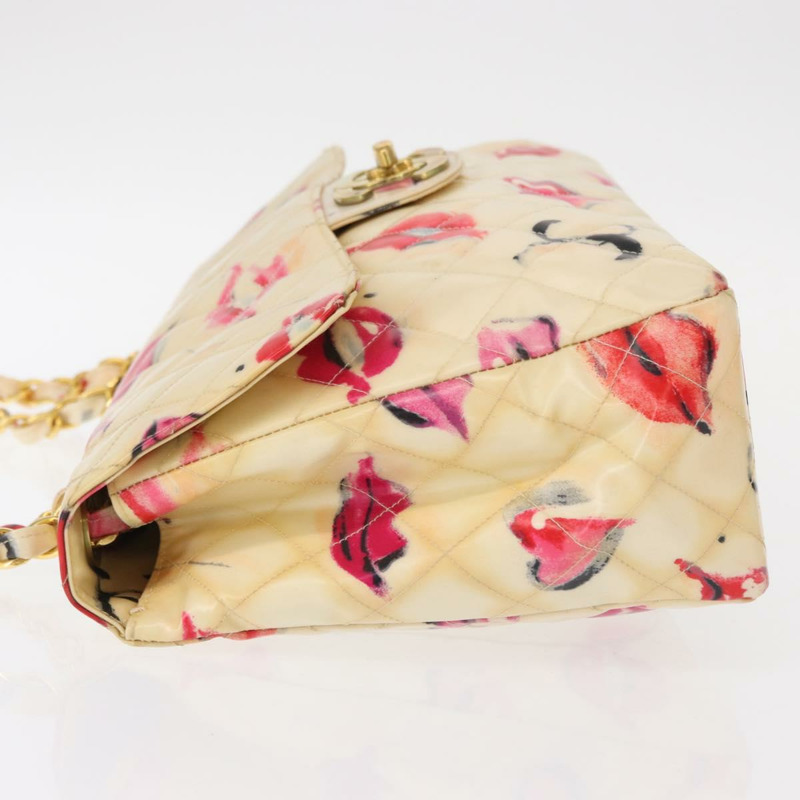 【日本直送】香奈兒 Matelasse 34 鏈條肩背包，乙烯基塗層，米色，金色雙C標誌，貨號 145579V-3