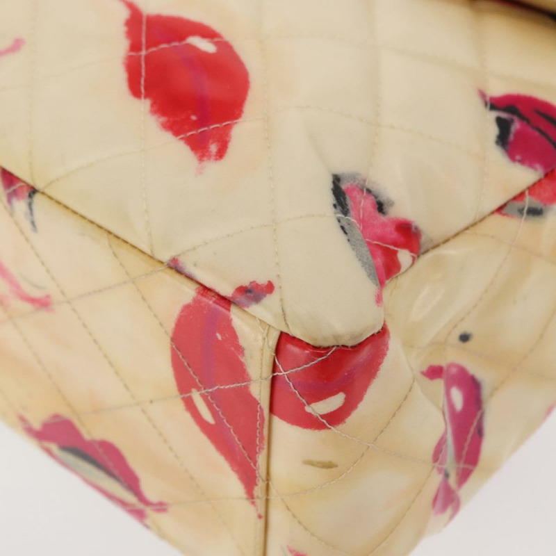 【日本直送】香奈兒 Matelasse 34 鏈條肩背包，乙烯基塗層，米色，金色雙C標誌，貨號 145579V-15