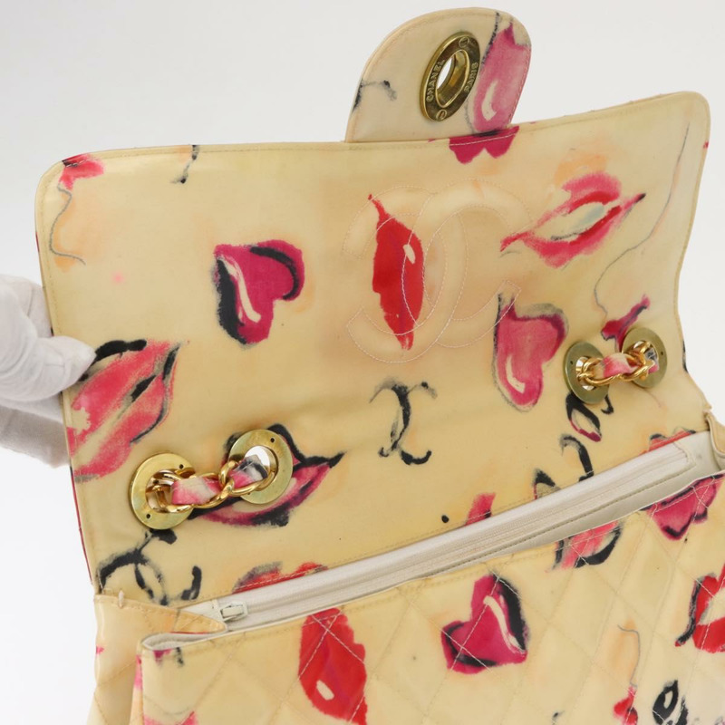 【日本直送】香奈兒 Matelasse 34 鏈條肩背包，乙烯基塗層，米色，金色雙C標誌，貨號 145579V-19