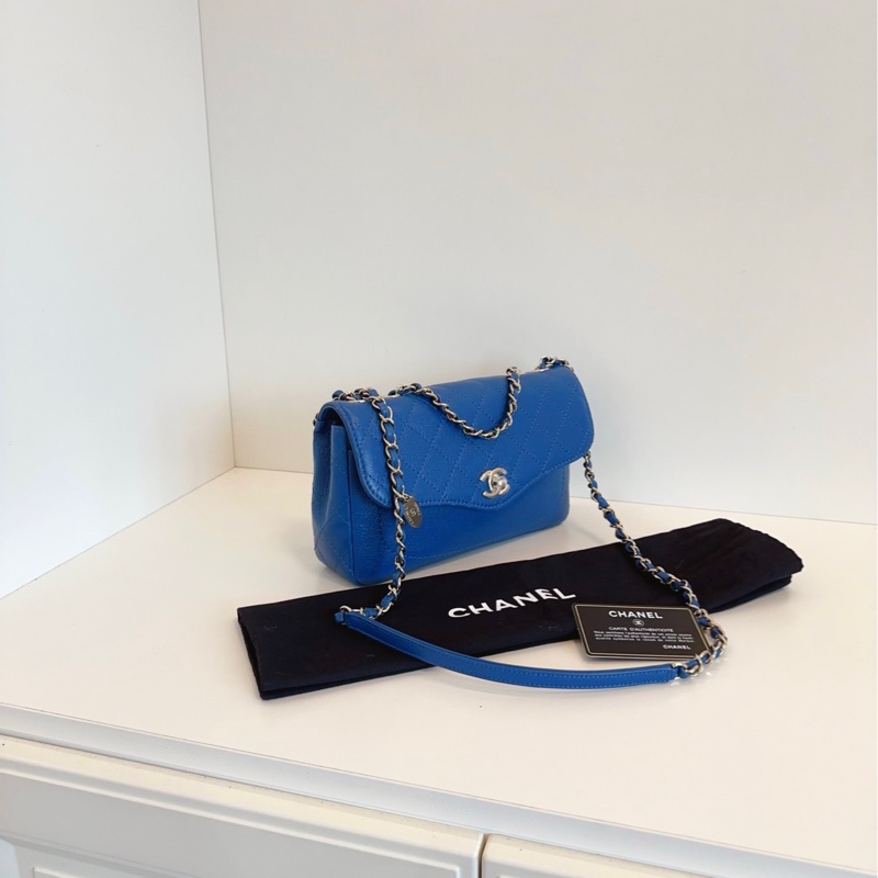 【99新🆕】Chanel 藍色金幣口蓋包 CF鏈條郵差包手提包 斜挎包 單肩包-1