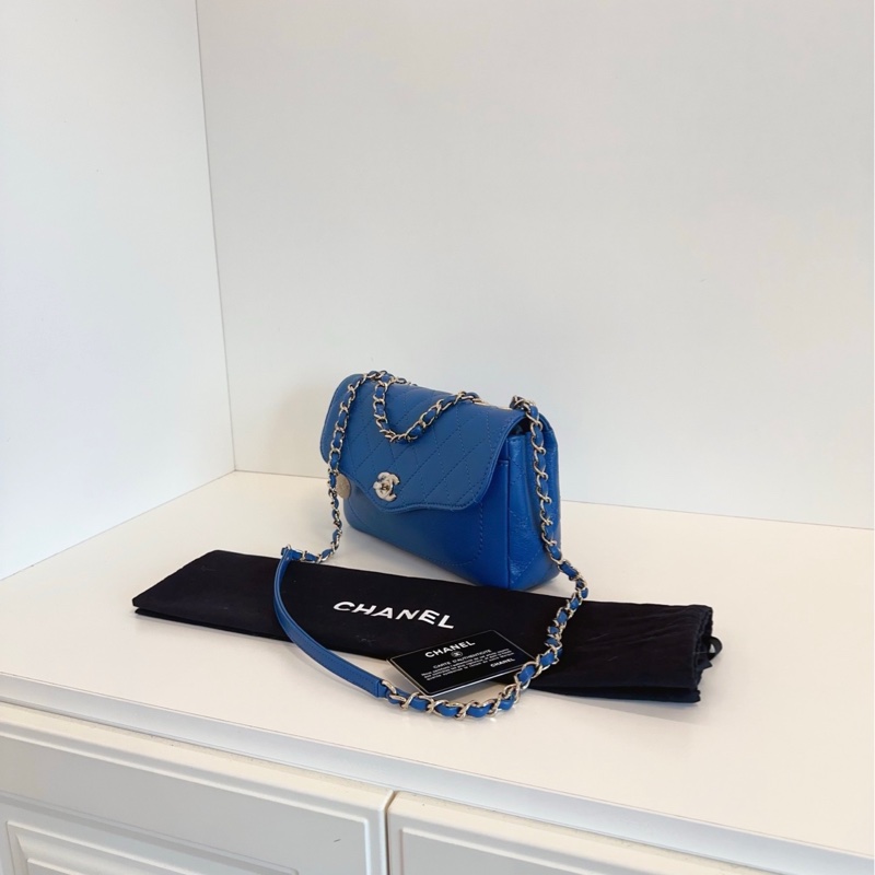 【99新🆕】Chanel 藍色金幣口蓋包 CF鏈條郵差包手提包 斜挎包 單肩包-2