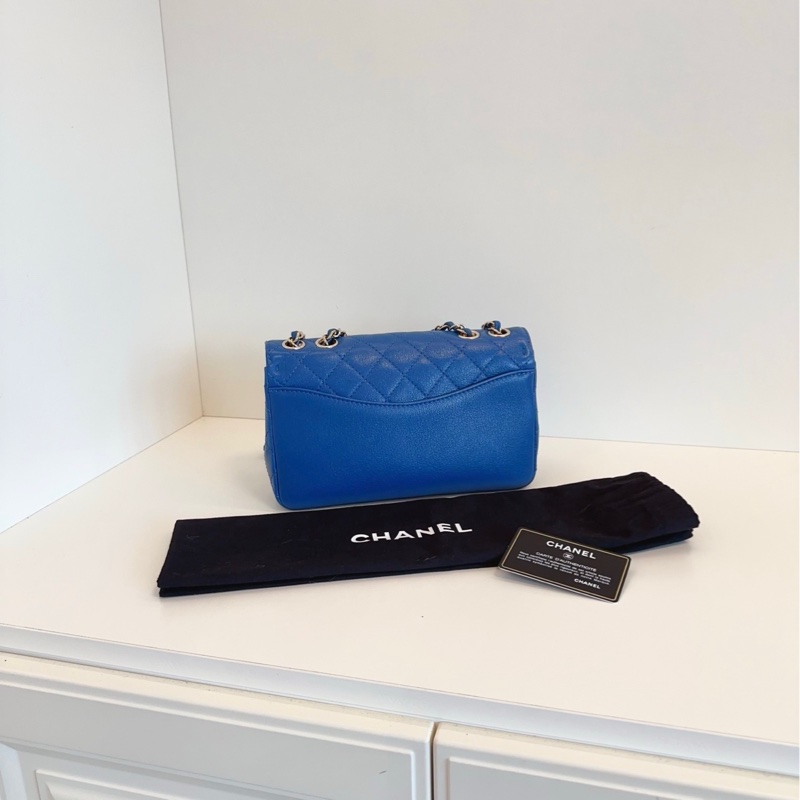 【99新🆕】Chanel 藍色金幣口蓋包 CF鏈條郵差包手提包 斜挎包 單肩包-3