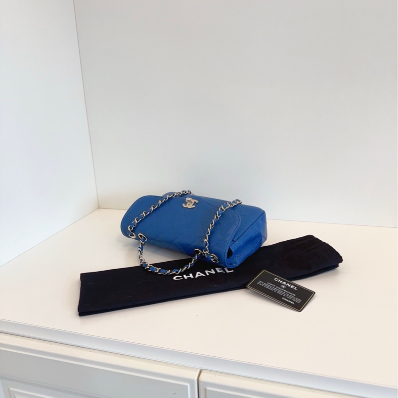 【99新🆕】Chanel 藍色金幣口蓋包 CF鏈條郵差包手提包 斜挎包 單肩包-4