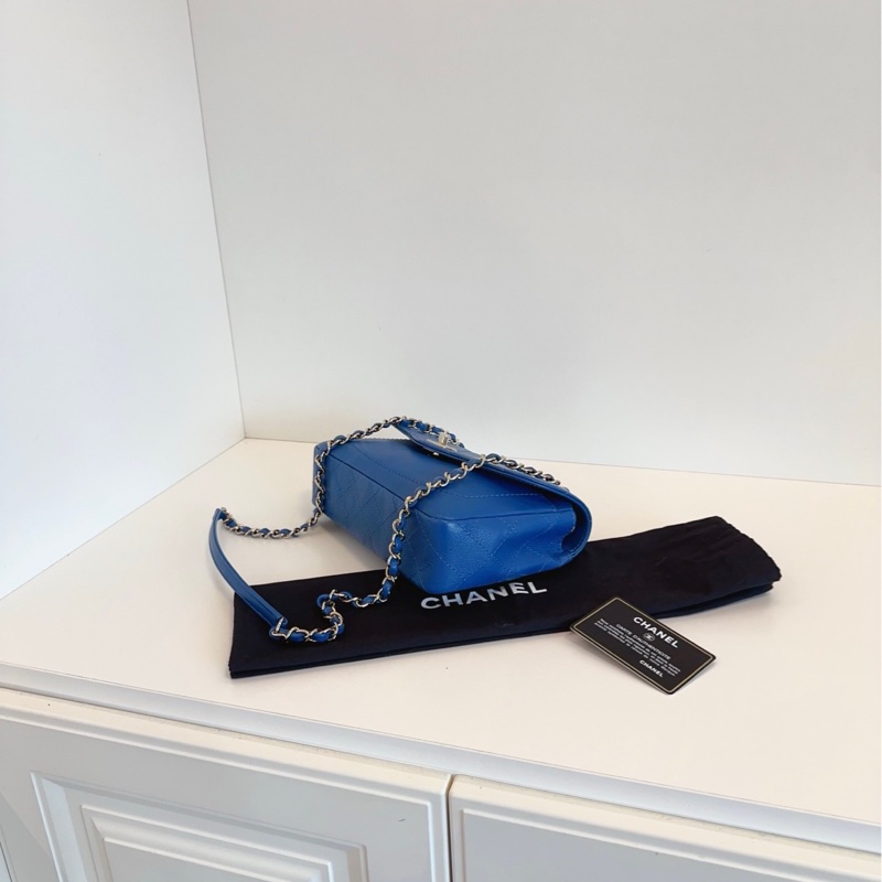 【99新🆕】Chanel 藍色金幣口蓋包 CF鏈條郵差包手提包 斜挎包 單肩包-5